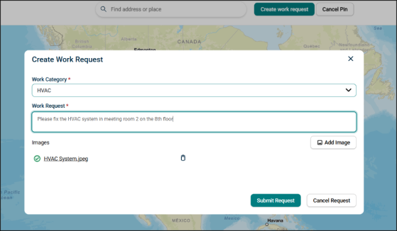Create Work Request tab